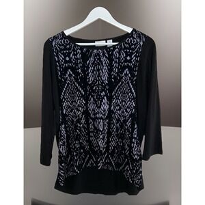 CHICOS Womens 1 Small Sz 8 Black Purple Eggplant Velvet‎ Burnout Top Knit Tunic